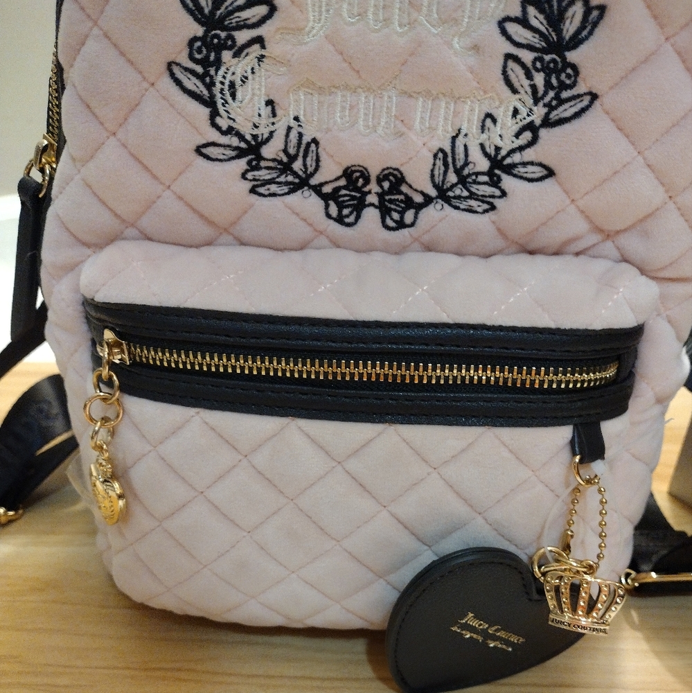 Juicy Couture 🩷 ✨ Pink Clay/Chocolate Royal Moment Medium Backpack Purse 🆕 - Picture 12 of 13
